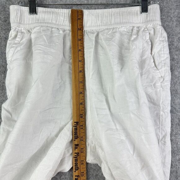 Tahari Pull On Linen Pants Womens M White Wide Leg Elastic Waist Pockets Beach - Picture 9 of 13